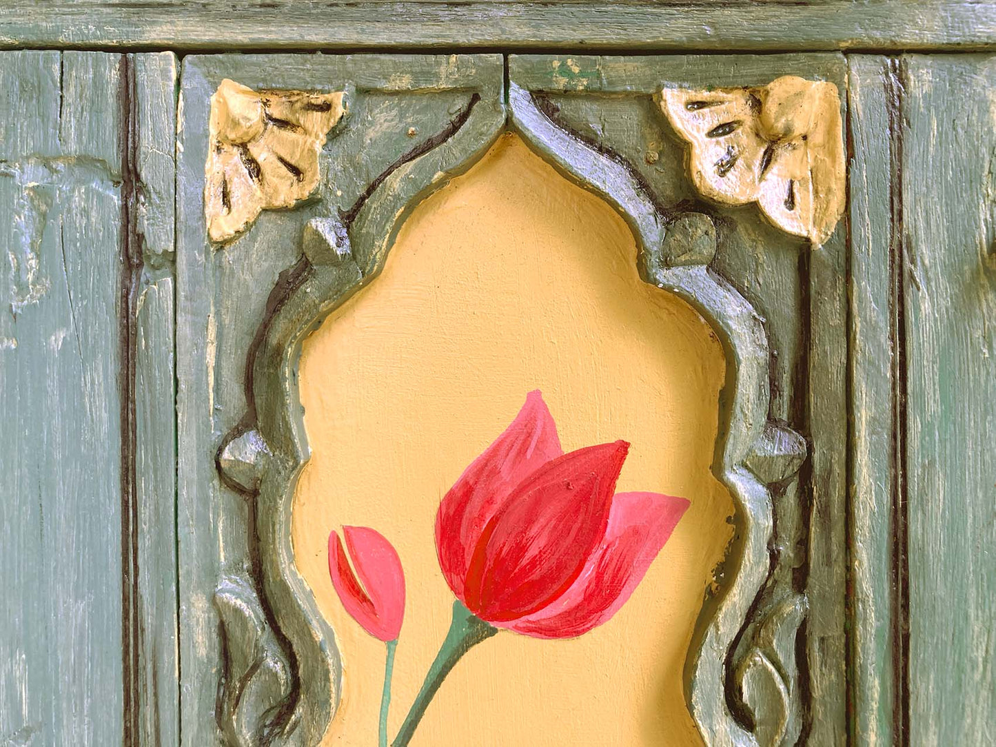 Floral painted, Wall hanging with mirror