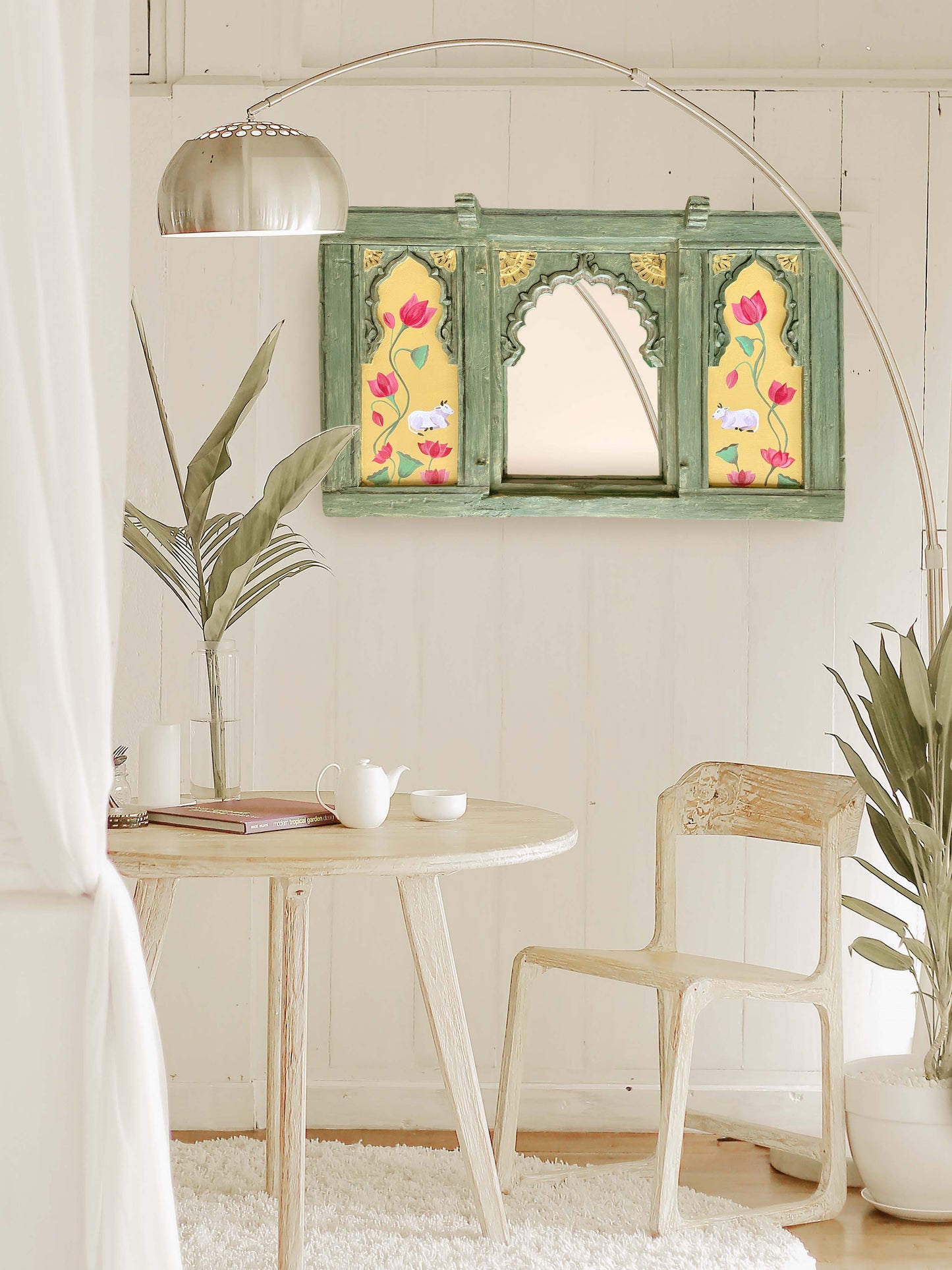 Floral painted, Wall hanging with mirror